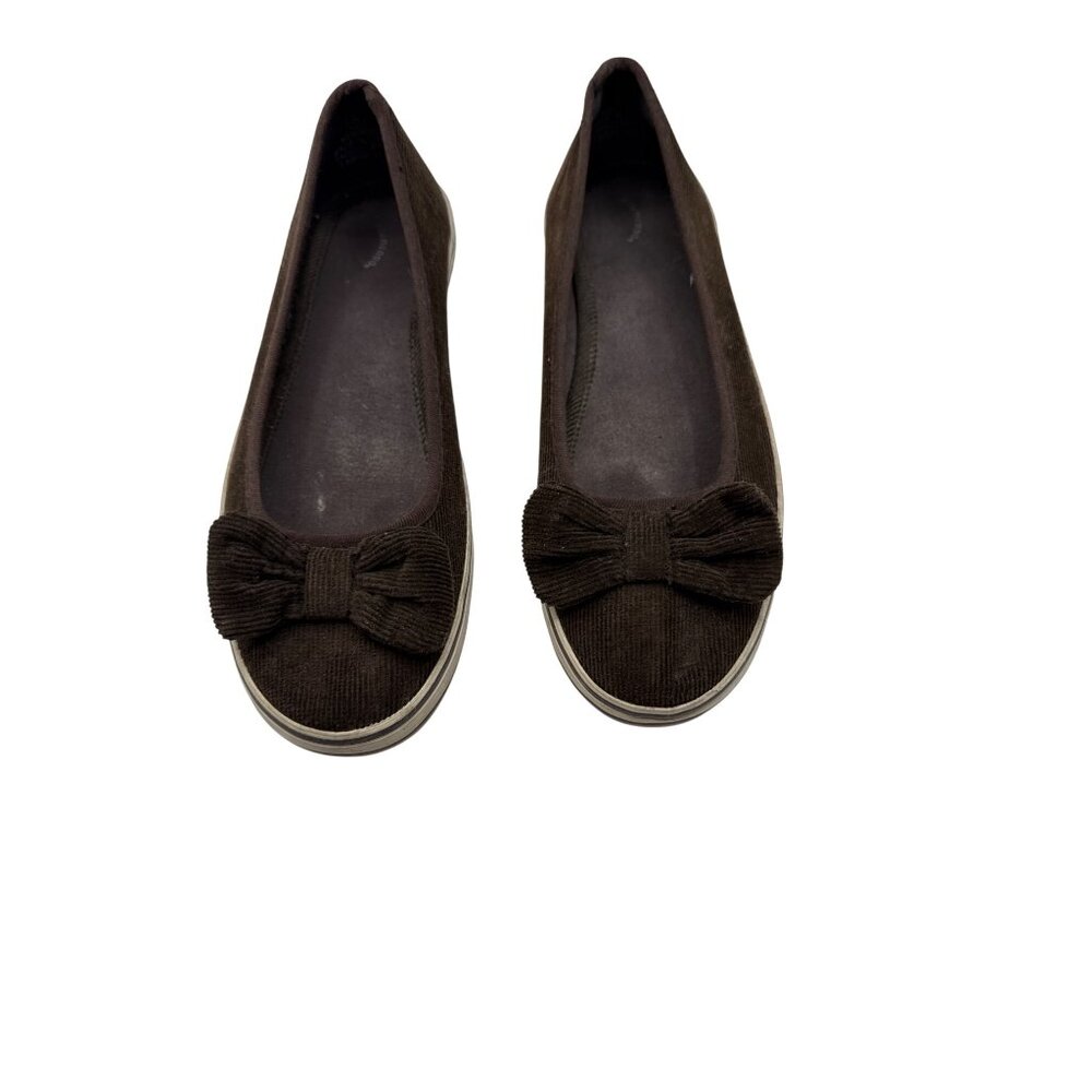 Elle Menno Size 8 Casual Corduroy Bow Flats Fabric Upper Rubber Sole